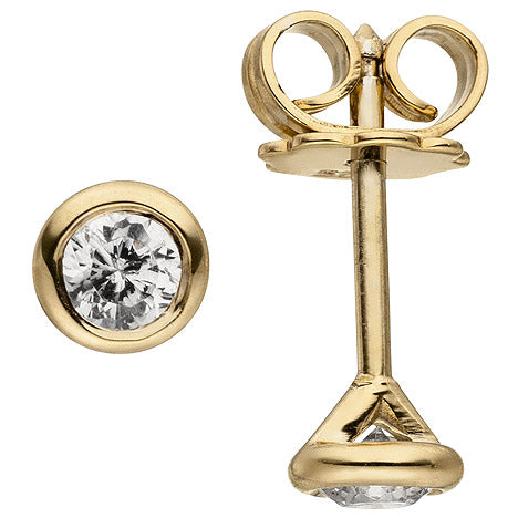 Ohrstecker rund 585 Gold Gelbgold 2 Diamanten Brillanten 0 14 ct. Ohrringe