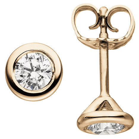 Ohrstecker rund 585 Gold Rotgold 2 Diamanten Brillanten 0 74 ct. Ohrringe