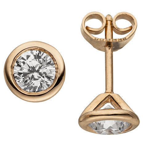 Ohrstecker rund 585 Gold Rotgold 2 Diamanten Brillanten 1 00 ct. Ohrringe
