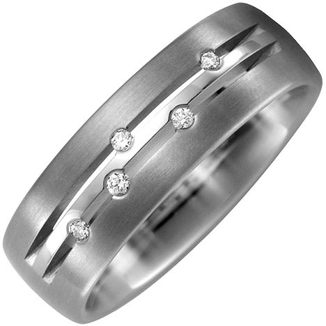 Partner Ring Titan teil matt 5 Diamanten Brillanten 0 05ct. Partnerring - 62