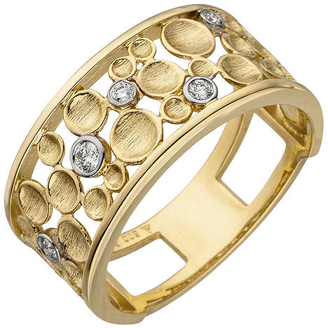 Damen Ring breit 585 Gold Gelbgold 5 Diamanten Brillanten Diamantring - 50