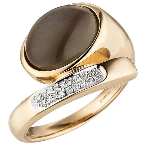 Damen Ring Mond 585 Gold Rotgold 1 Mondstein Cabochon 18 Diamanten Brillanten - 56