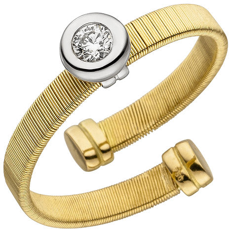 Damen Ring offen 750 Gelbgold Weißgold bicolor matt 1 Diamant Brillant - 54