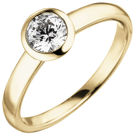 Damen Ring 585 Gold Gelbgold 1 Diamant Brillant 0 50 ct. Diamantring Solitär - 58