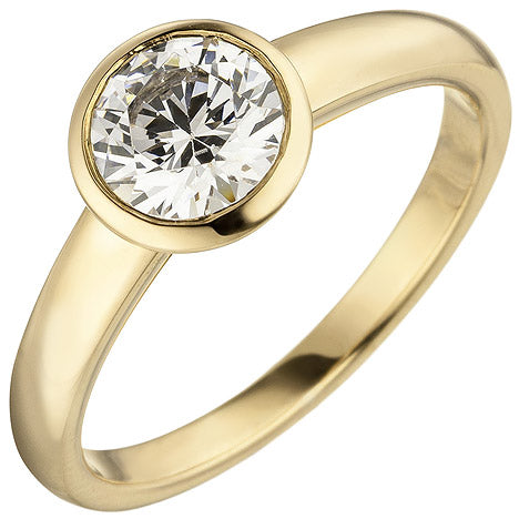 Damen Ring 585 Gold Gelbgold 1 Diamant Brillant 1 0 ct. Diamantring Solitär - 60