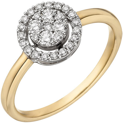 Damen Ring 585 Gold Gelbgold Weißgold bicolor 28 Diamanten Brillanten Goldring - 50