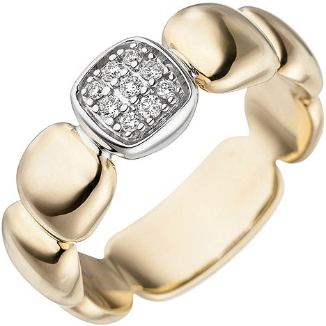 Damen Ring 585 Gold Gelbgold Weißgold bicolor 9 Diamanten Brillanten Goldring - 52