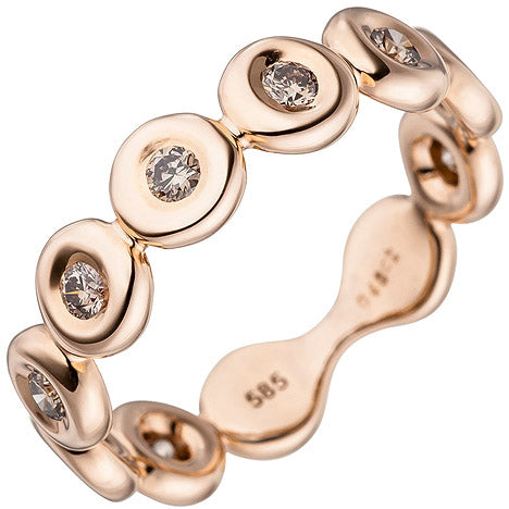 Damen Ring 585 Gold Rotgold 9 Diamanten Brillanten Rotgoldring Diamantring - 56