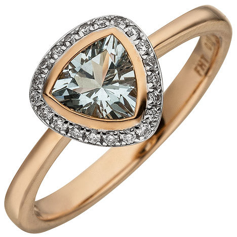 Damen Ring 585 Rotgold 21 Diamanten Brillanten 1 Aquamarin hellblau - 58