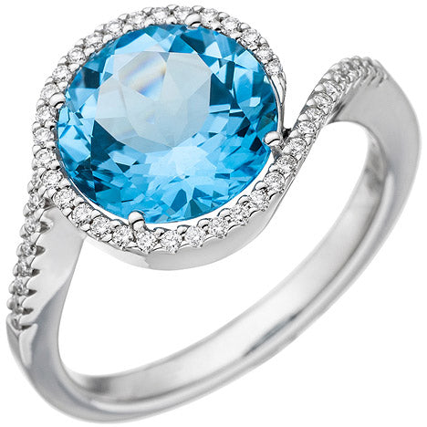 Damen Ring 585 Weißgold 1 Blautopas hellblau blau 47 Diamanten Brillanten - 54