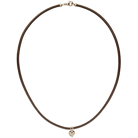 Collier Halskette Leder taupe mit 585 Gold Rotgold 17 Diamanten Brillanten 45 cm