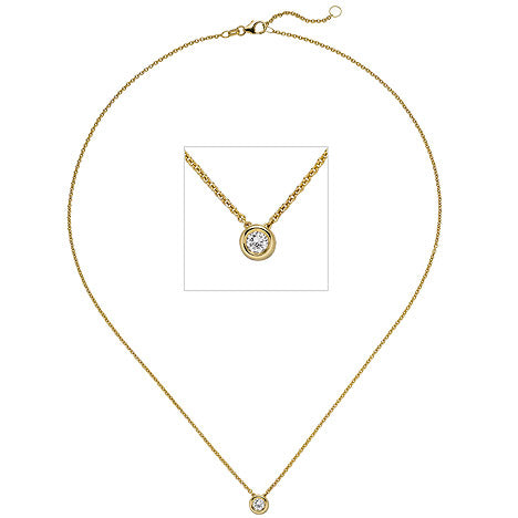 Collier Kette mit Anhänger 585 Gold Gelbgold 1 Diamant Brillant 0 15 ct. 45 cm