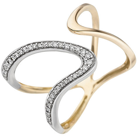 Damen Ring 2-reihig 585 Gold Gelbgold 36 Diamanten Brillanten Diamantring - 56