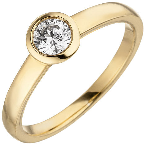 Damen Ring 585 Gold Gelbgold 1 Diamant Brillant 0 25 ct. Diamantring Solitär - 60