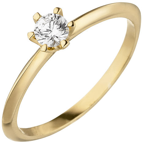 Damen Ring 585 Gold Gelbgold 1 Diamant Brillant 0 25 ct. Diamantring Solitär - 50
