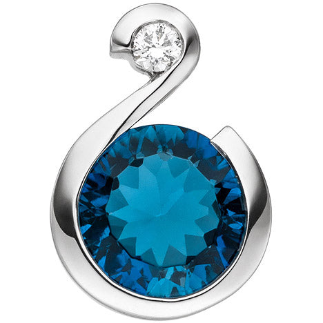 Anhänger 585 Gold Weißgold 1 Diamant Brillant 1 Blautopas hellblau blau