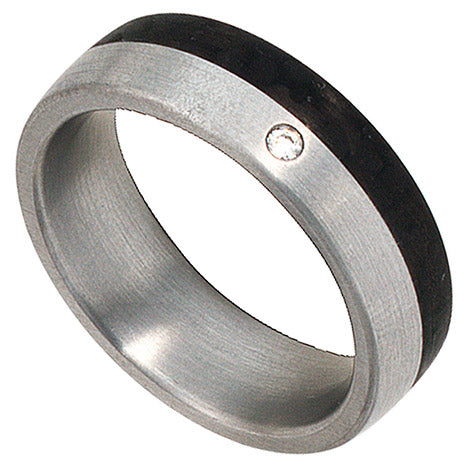Partner Ring Edelstahl mattiert mit Carbon 1 Diamant Brillant - 64