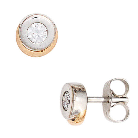 Ohrstecker 585 Gold Weißgold Rotgold bicolor 2 Diamanten Brillanten Ohrringe