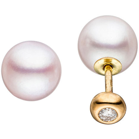 Ohrstecker Doubleface 585 Gold Gelbgold 2 Akoya Perlen 2 Diamanten Brillanten