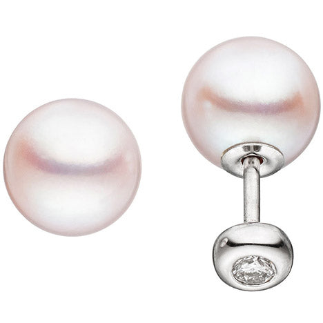 Ohrstecker Doubleface 585 Gold Weißgold 2 Akoya Perlen 2 Diamanten Brillanten