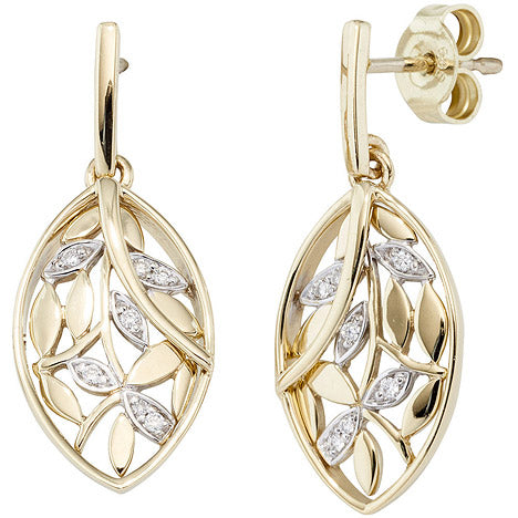 Ohrhänger 585 Gold Gelbgold bicolor 14 Diamanten Brillanten Ohrringe