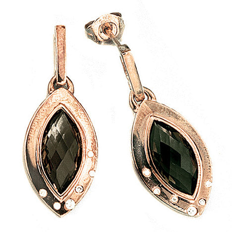 Ohrhänger 585 Gold Rotgold 12 Diamanten 2 Rauchquarze braun Ohrstecker Ohrringe