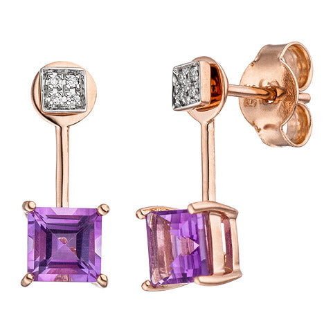 Ohrhänger 585 Rotgold bicolor 8 Diamanten Brillanten 2 Amethyste lila violett