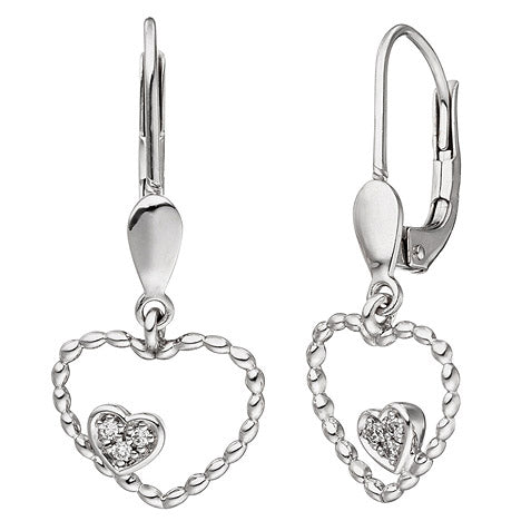 Ohrhänger Herz 585 Gold Weißgold 6 Diamanten Brillanten 0 03ct. Herzohrringe