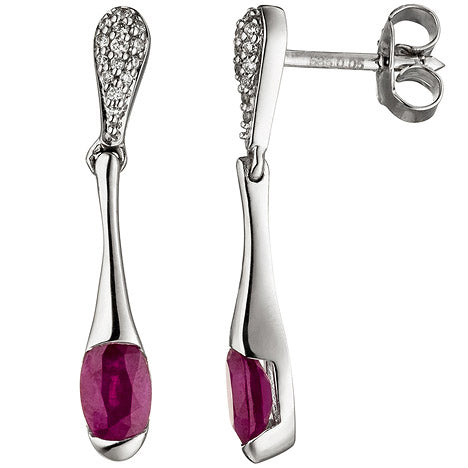 Ohrhänger lang 585 Gold Weißgold 2 Rubine rot 28 Diamanten Brillanten Ohrringe