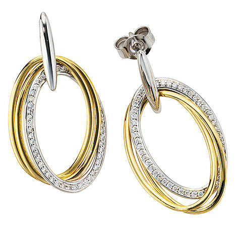 Ohrhänger oval 585 Gold Gelbgold Weißgold 100 Diamanten Brillanten Ohrringe