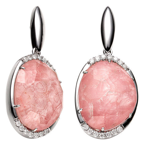 Ohrhänger oval 585 Gold Weißgold 2 Rhodochrosite rosa 28 Brillanten Ohrringe