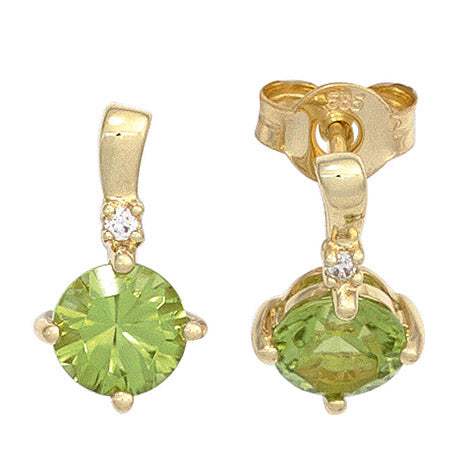 Ohrstecker 585 Gold Gelbgold 2 Peridote grün 2 Diamanten Brillanten Ohrringe