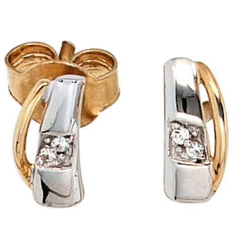Ohrstecker 585 Gold Gelbgold bicolor 4 Diamanten Brillanten Ohrringe