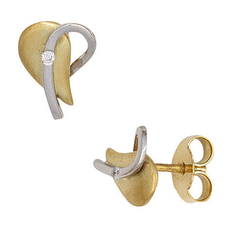 Ohrstecker 585 Gold Gelbgold Weißgold bicolor 2 Diamanten Brillanten Ohrringe