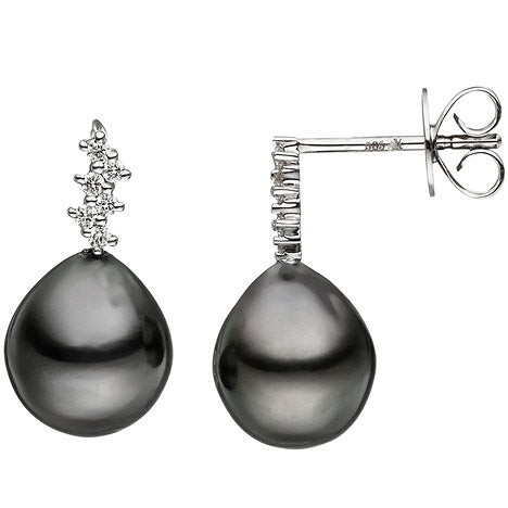 Ohrstecker 585 Gold Weißgold 12 Diamanten Brillanten 2 Tahiti Perlen