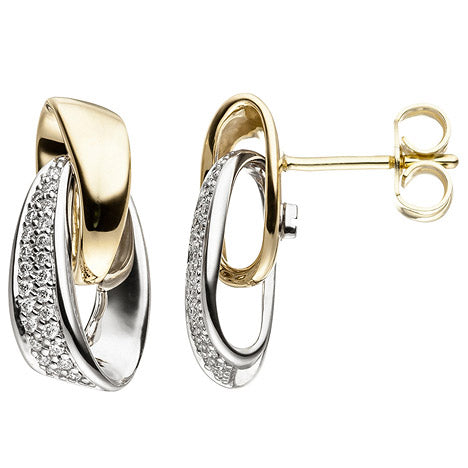 Ohrstecker 585 Gold Weißgold Gelbgold bicolor 48 Diamanten Brillanten Ohrringe