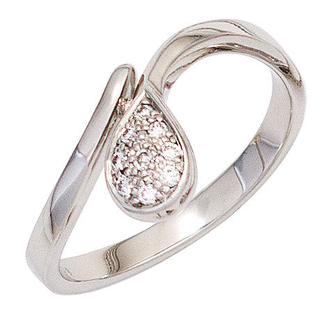 Damen Ring Tropfen 585 Gold Weißgold 9 Diamanten Brillanten 0 08ct. Weißgoldring - 54