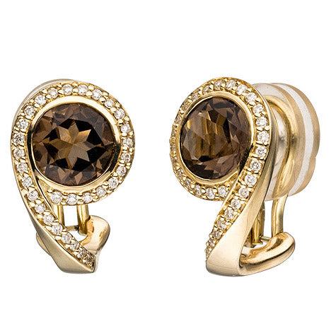 Halbcreolen 585 Gold Gelbgold 60 Brillanten 2 Rauchquarze braun Ohrringe Creolen