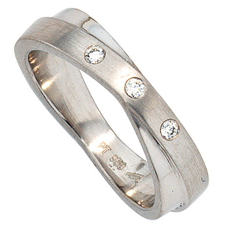Damen Ring 950 Platin mattiert 3 Diamanten Brillanten 0 06ct. Platinring - 60