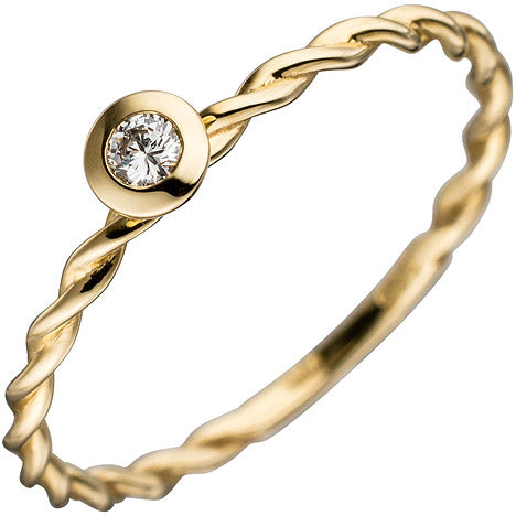 Damen Ring gedreht 585 Gold Gelbgold 1 Diamant Brillant 0 05ct. Goldring - 54