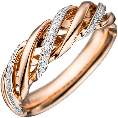 Damen Ring gedreht 585 Gold Rotgold bicolor 36 Diamanten Brillanten Goldring - 52