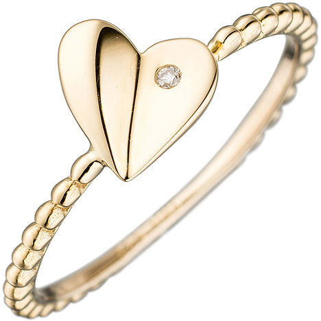 Damen Ring Herz 585 Gold Gelbgold 1 Diamant Brillant Goldring Diamantring - 50