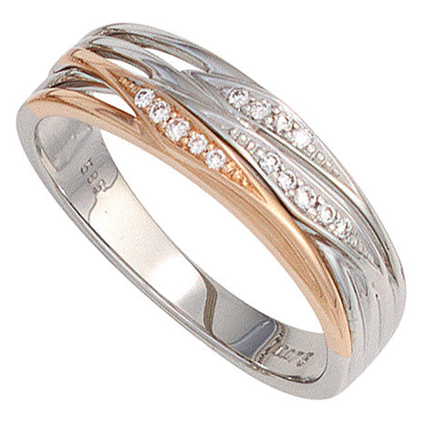 Damen Ring 585 Gold Weißgold Rotgold bicolor 14 Diamanten Brillanten Goldring - 58