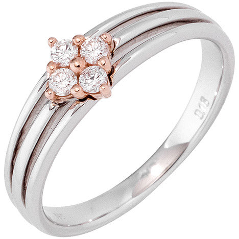 Damen Ring 585 Gold Weißgold Rotgold bicolor 4 Diamanten Brillanten Goldring - 54