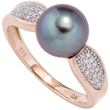 Damen Ring 585 Rotgold 1 Tahiti Perle 34 Diamanten Brillanten Perlenring - 54