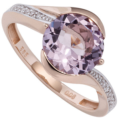 Damen Ring 585 Rotgold bicolor 16 Diamanten Brillanten 1 Amethyst lila violett - 50