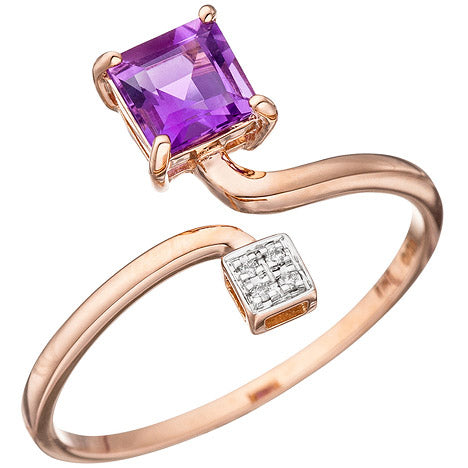 Damen Ring 585 Rotgold bicolor 4 Diamanten Brillanten 1 Amethyst lila violett - 50
