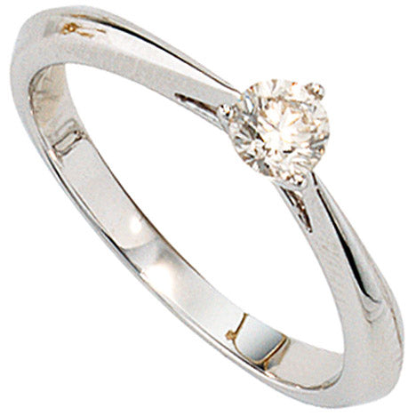 Damen Ring 585 Gold Weißgold 1 Diamant Brillant 0 25ct. Diamantring Weißgoldring - 52