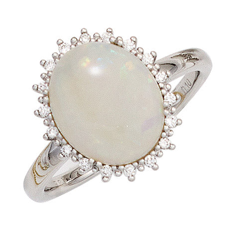 Damen Ring 585 Gold Weißgold 1 Opal 18 Diamanten Brillanten 0 10ct. Goldring - 54