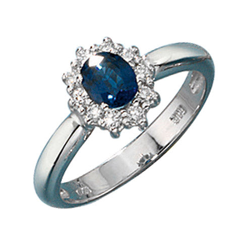 Damen Ring 585 Gold Weißgold 1 Safir blau 10 Diamanten Brillanten Goldring - 60